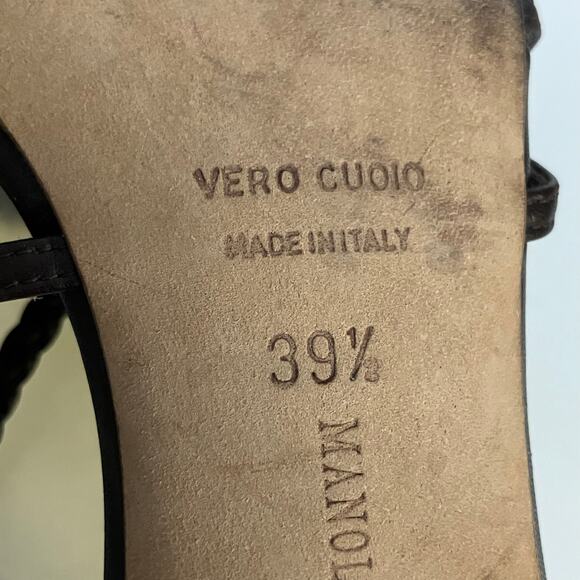 Vintage Manolo Blahnik brown braided leather strappy open toe stiletto heels - Picture 15 of 16